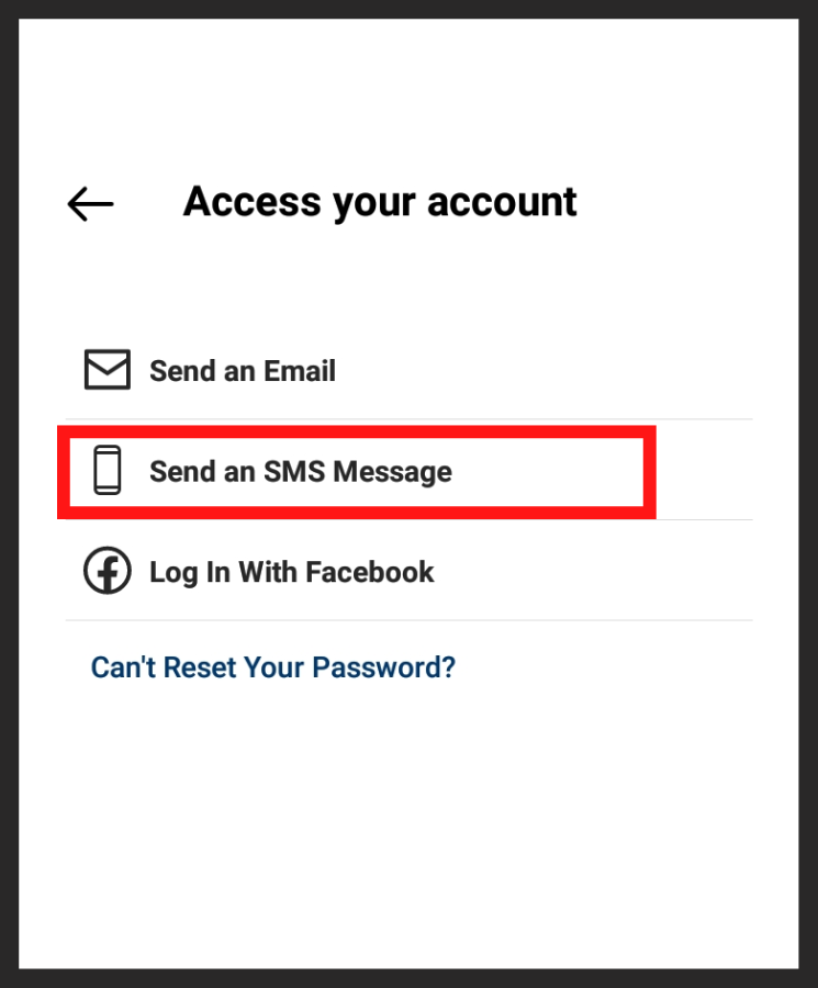 ارسال پیامک برای تغییر رمز اینستاگرام