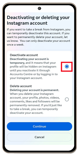 گزینه Deactivate Account را کلیک کنید.