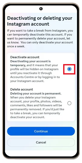 گزینه Deactivate Account را کلیک کنید.