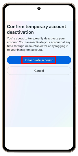 مرحله اخر Deactivate Account