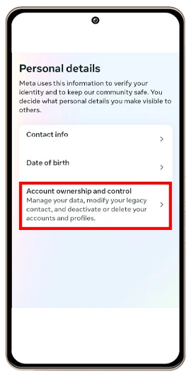 برای مرحله 4 از پاک کردن حساب کاربری باید گزینه Account Ownership and Control را کلیک کنید.