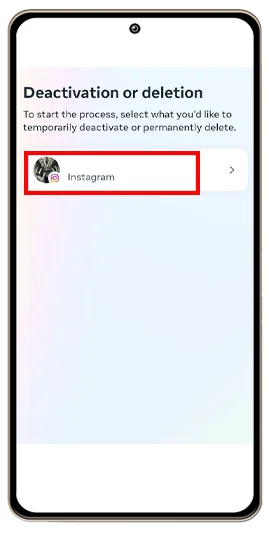 اکانت خود را برای حذف انتخاب کنید