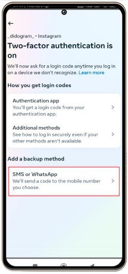 راه تایید دو مرحله ای اینستاگرام با sms