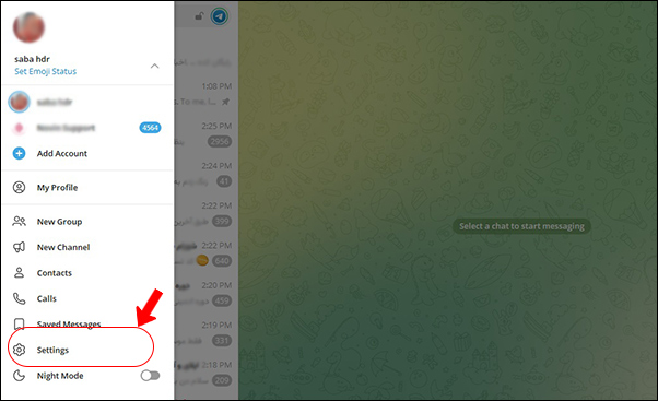 بر روی setting کلیک کنید