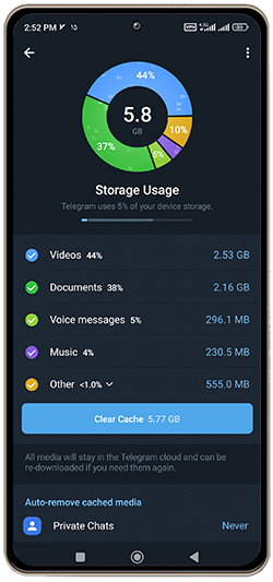 برای عملکرد بهتر تلگرام می‌توانید از clear cashe استفاده کنید.