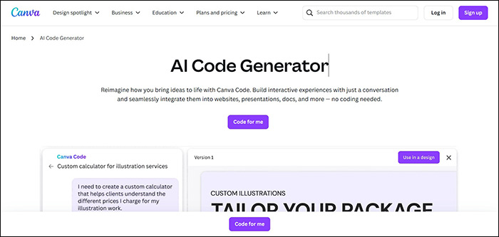 کدنویسی حرفه‌ای با Canva Ai Code Generator