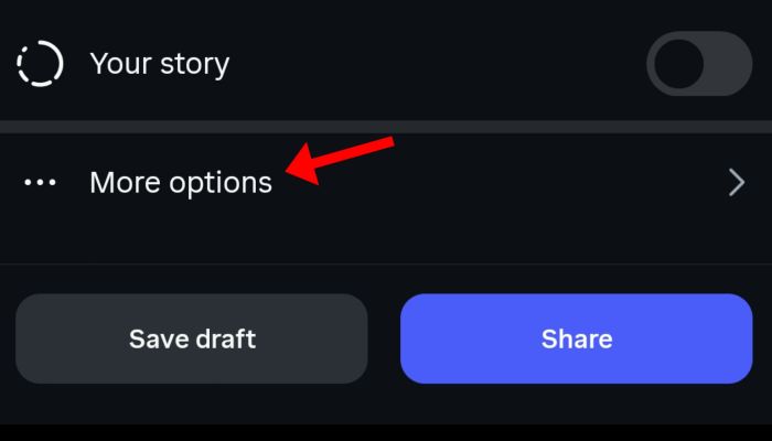 گزینۀ More Options هنگام آپلود پست در اینستاگرام