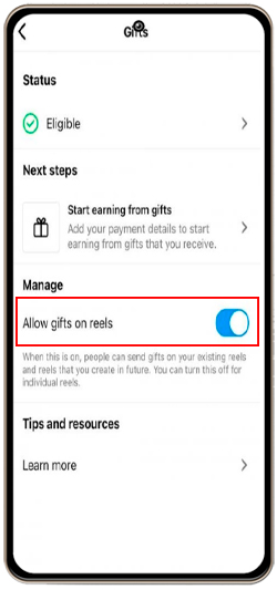 فعال کردن gifts در اینستاگرام